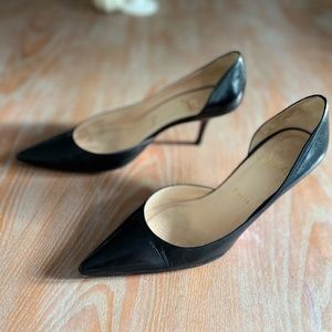 Louboutin Paris Shoes, Kitten Heel, Black Leather, Red Iconic Sole, US 6.5